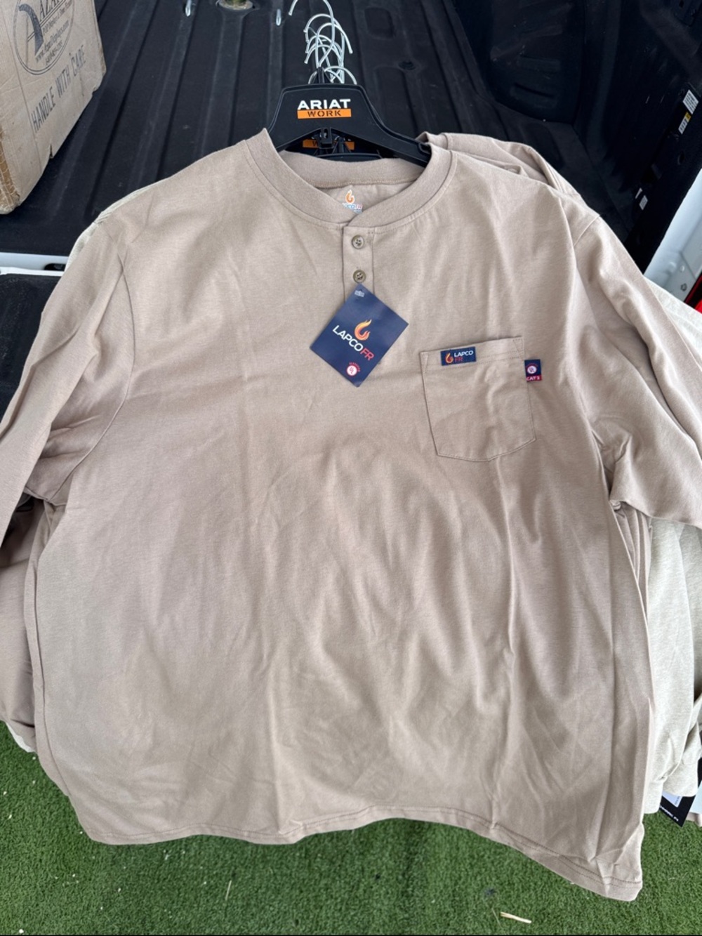Lapco FR Men’s Long Sleeve Henley Shirt in Tan